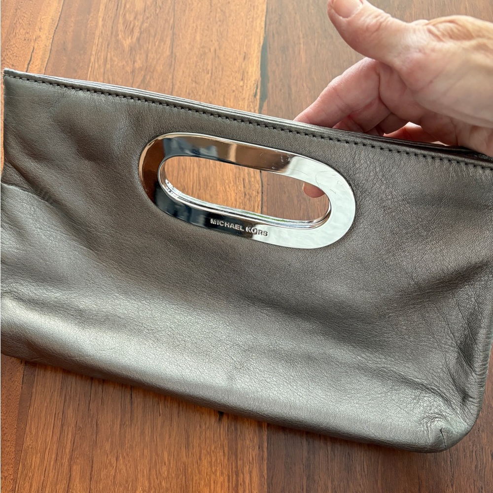Michael Kors Metallic Gray Clutch
